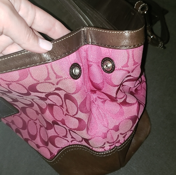 Large Coach Pink Signature C Jacquard Bag Purse - Picture 6 of 8